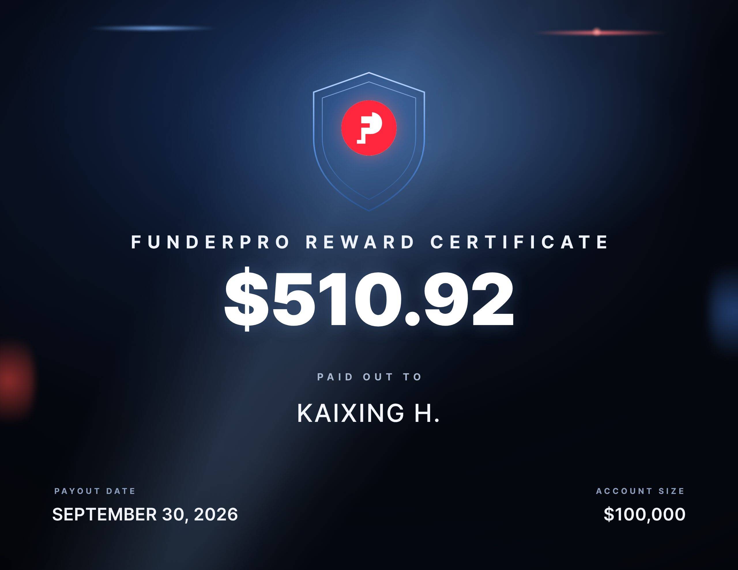 $510.92 reward paid out to Kaixing H.