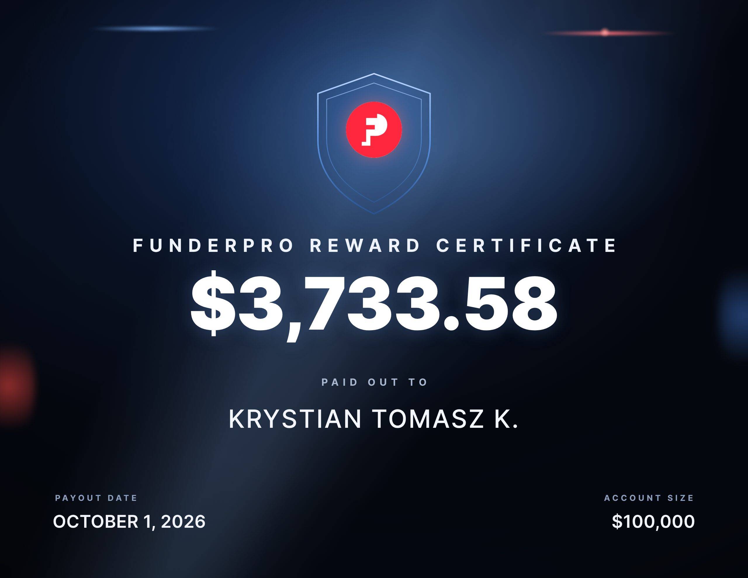 $3,733.58 reward paid out to KRYSTIAN TOMASZ K.