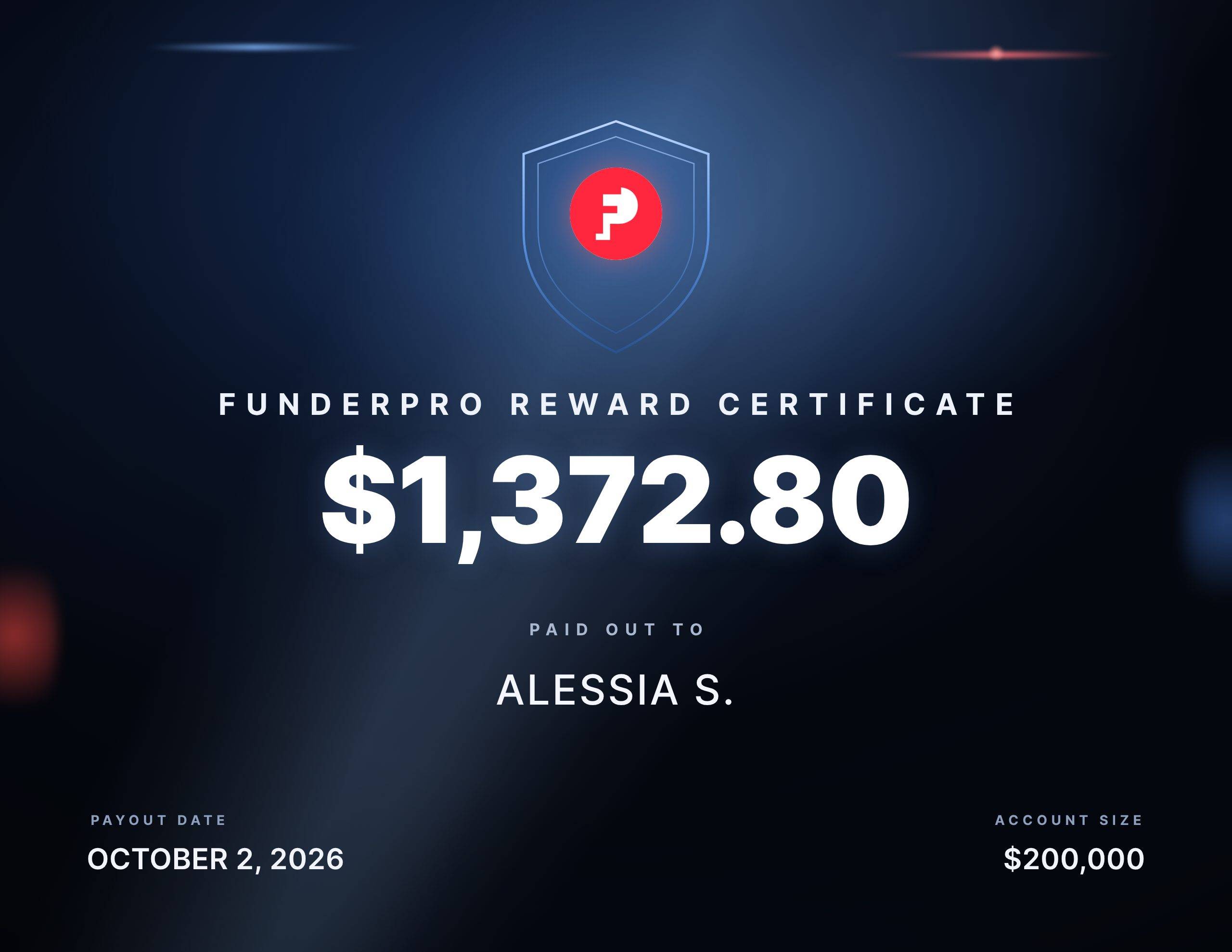 $1,372.80 reward paid out to Alessia S.