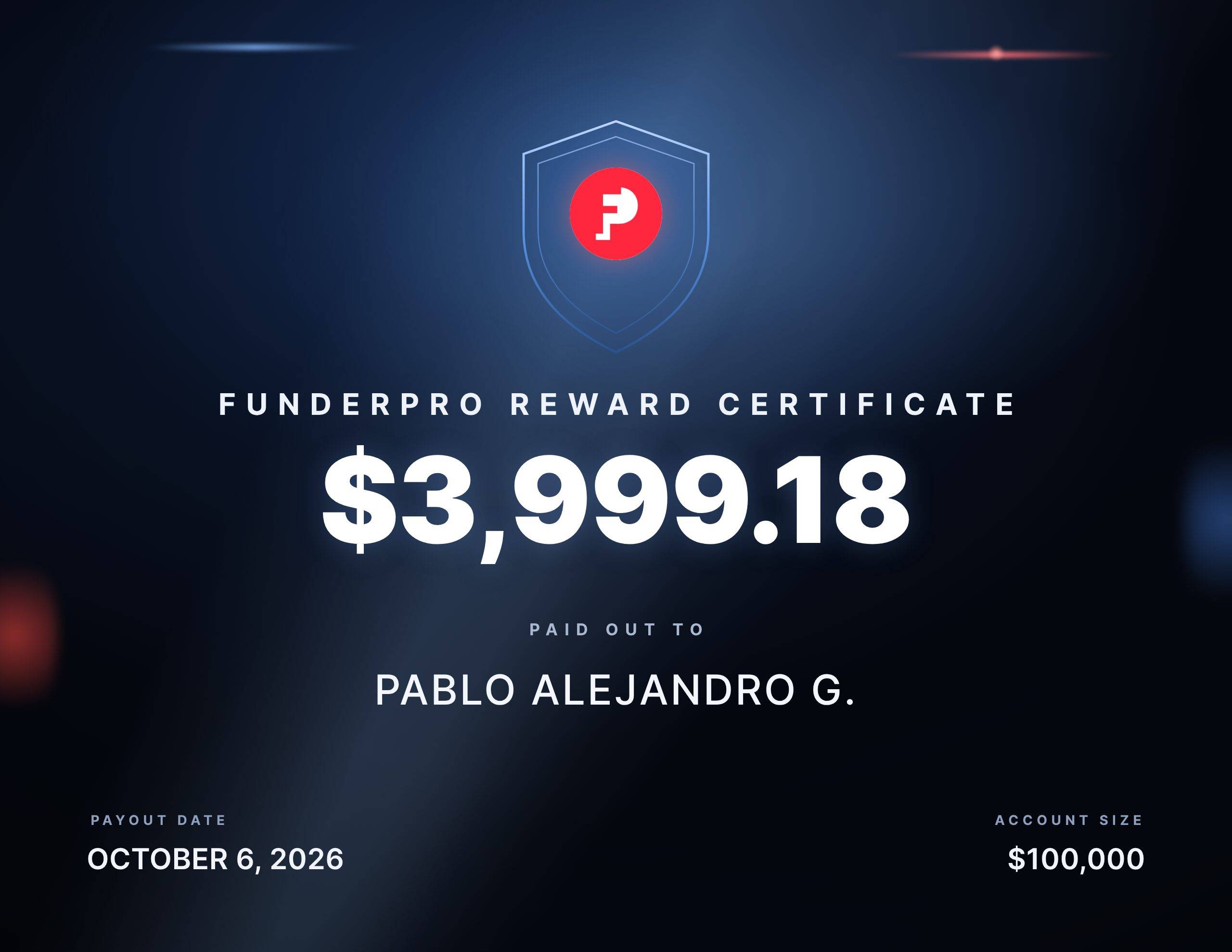 $3,999.18 reward paid out to PABLO ALEJANDRO G.