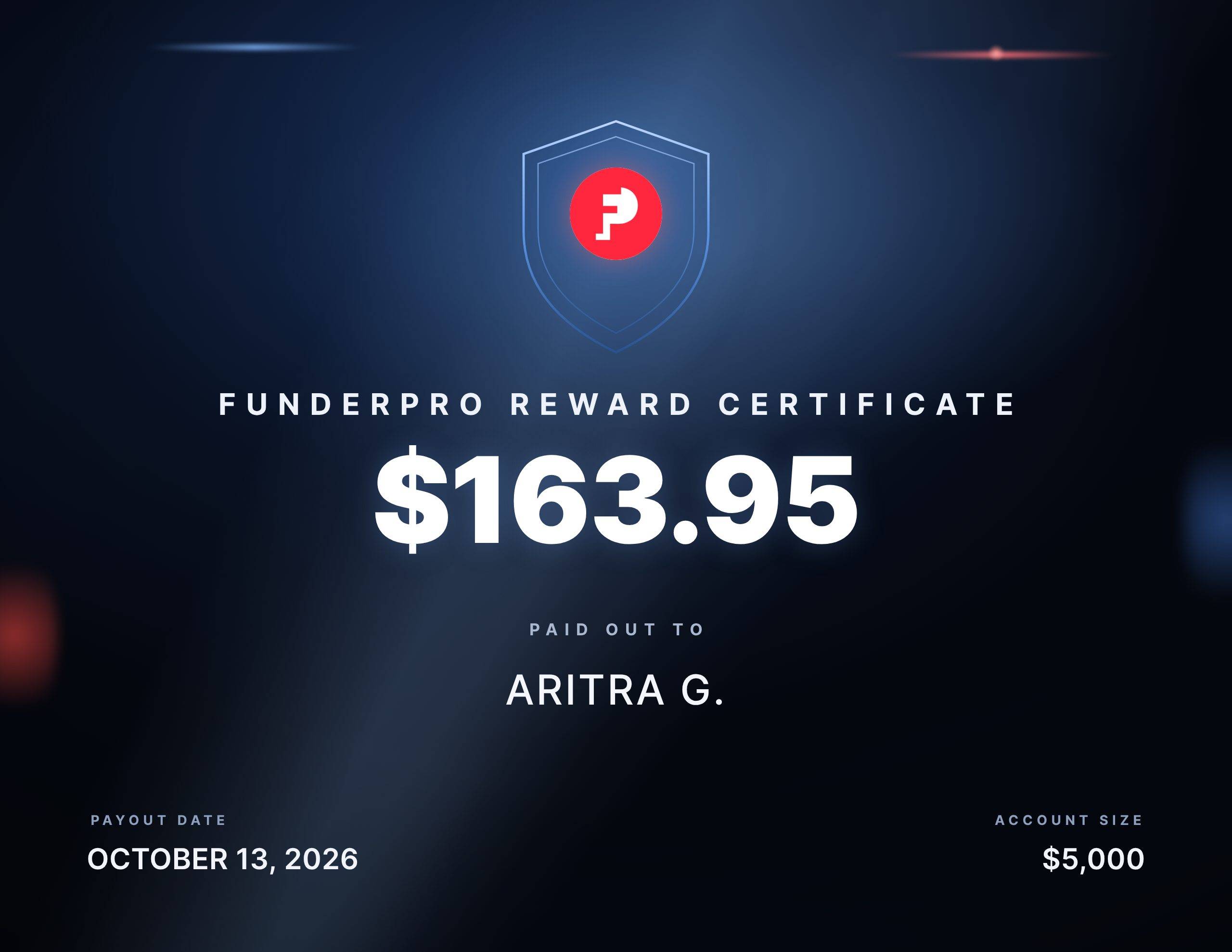 $163.95 reward paid out to ARITRA G.