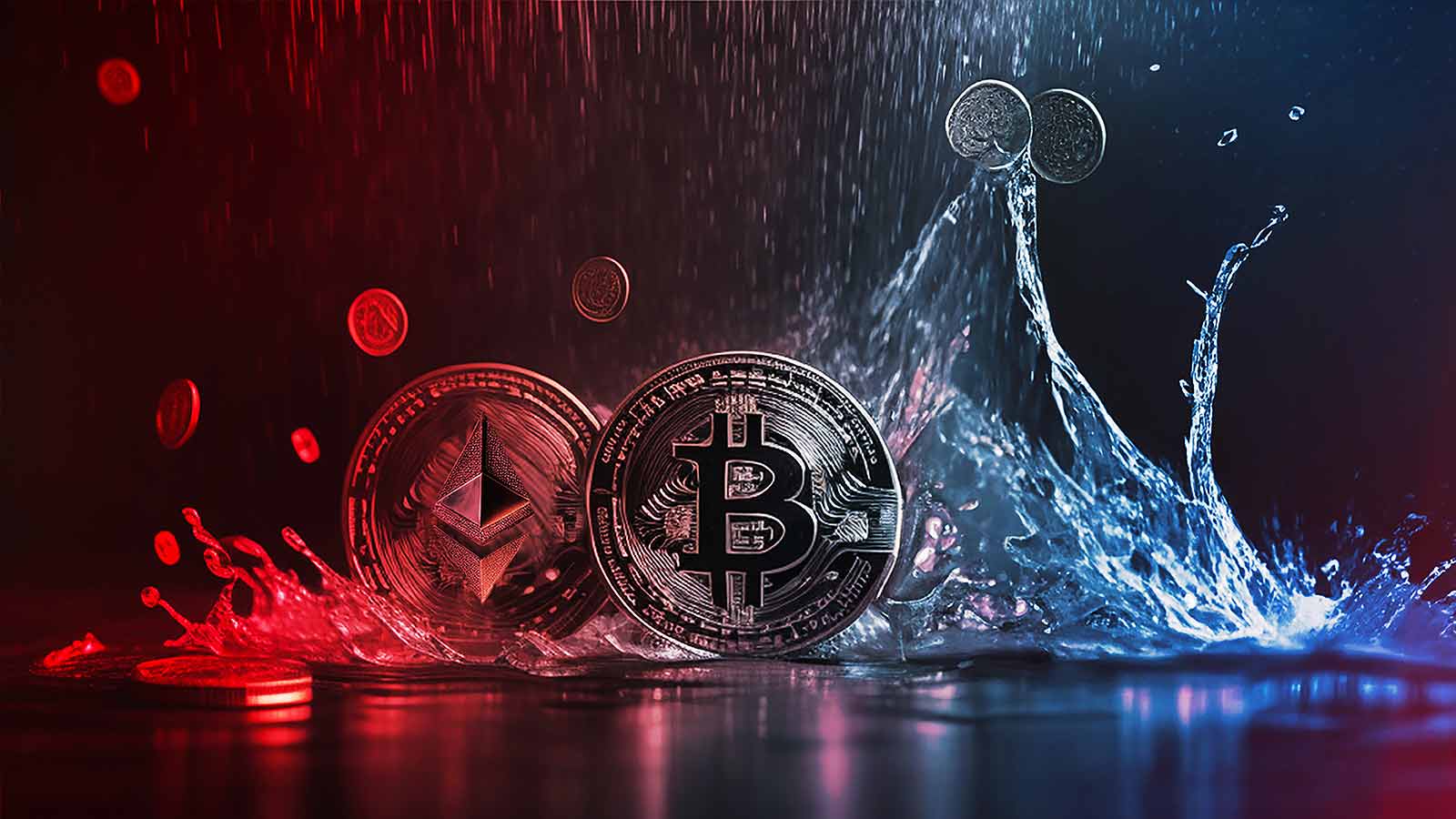 Crypto coins splashing in water, representing liquidity in crypto markets