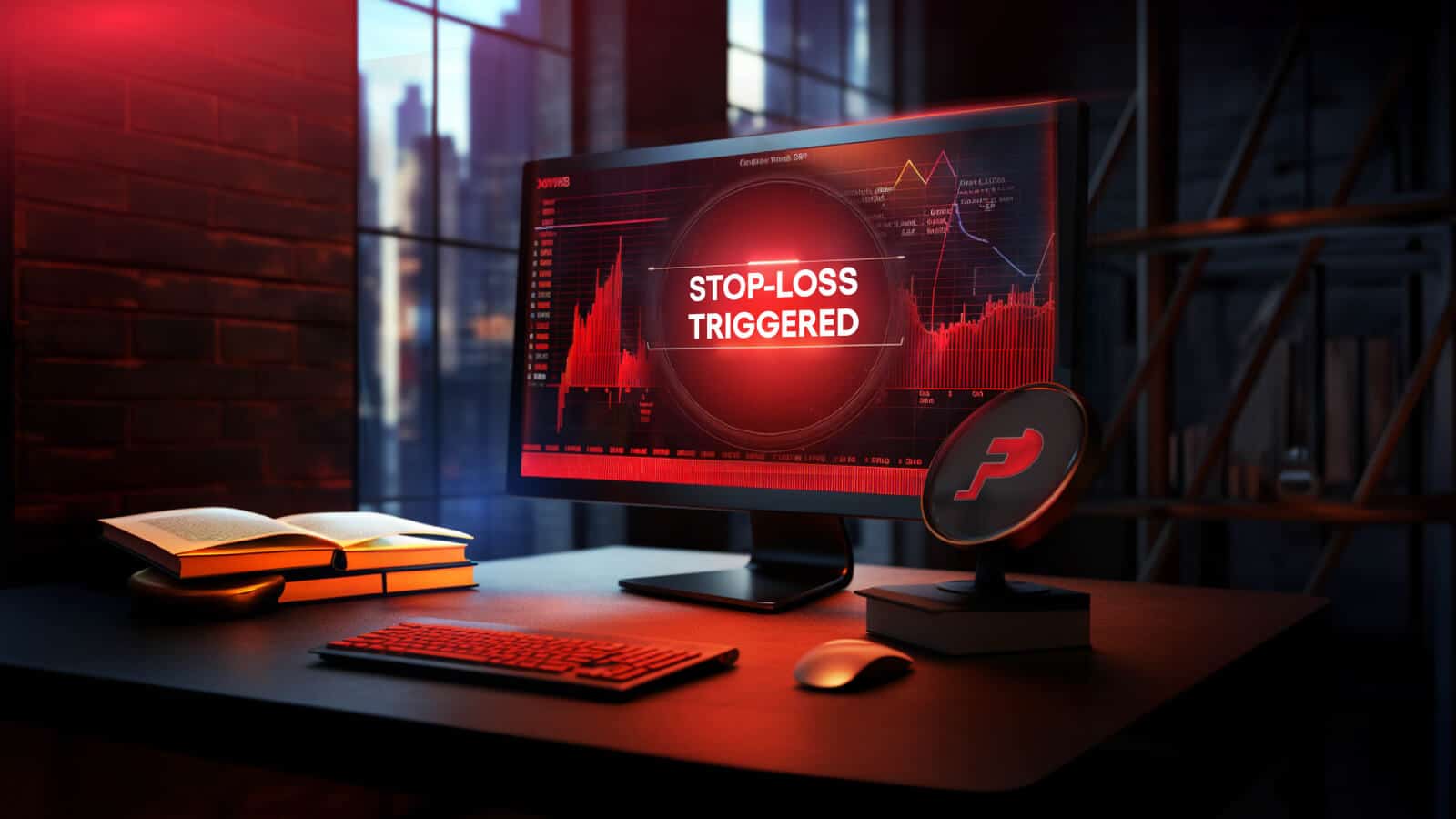 Futuristic trading platform with stop loss order triggered