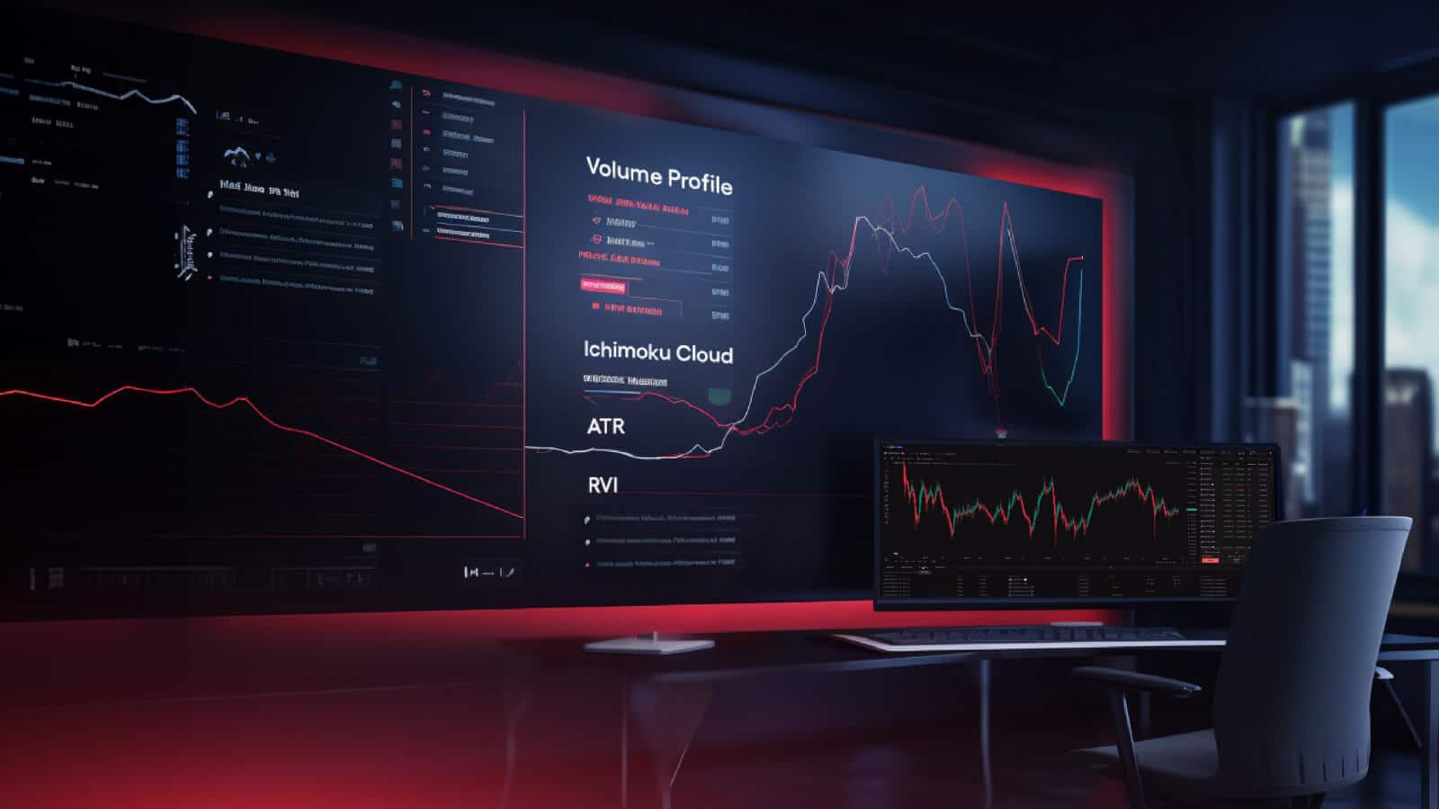 Futuristic trading station with 4 of the top TradingView indicators