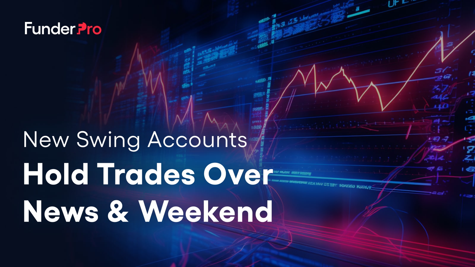 FunderPro now offers a Swing Account type. Hold your trades over weekends and news events. No Consistency rule and no minimum trading days.